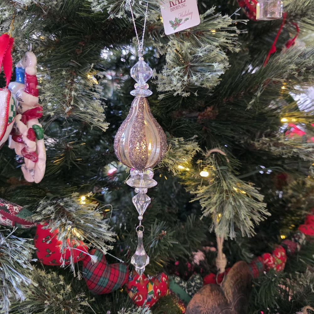 NEW RAZ IMPORTS Sparkling Gold, Brown & Silver Glass Chandelier Ornament